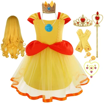 Muababy Children New Movie Kids Принцесса Персик, Маскарадные костюмы На Хэллоуин, Косплей, Праздничная вечеринка Для девочек, Персиковое платье