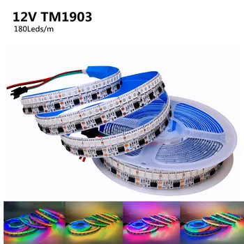 TM1903 Dream Color Светодиодная лента Постоянного Тока 12 В 5 м 180 светодиодов/м 16 мм Ширина SMD 5050 Аналогичная WS2811 IC Адресуемая Смарт-Пиксельная RGB лента